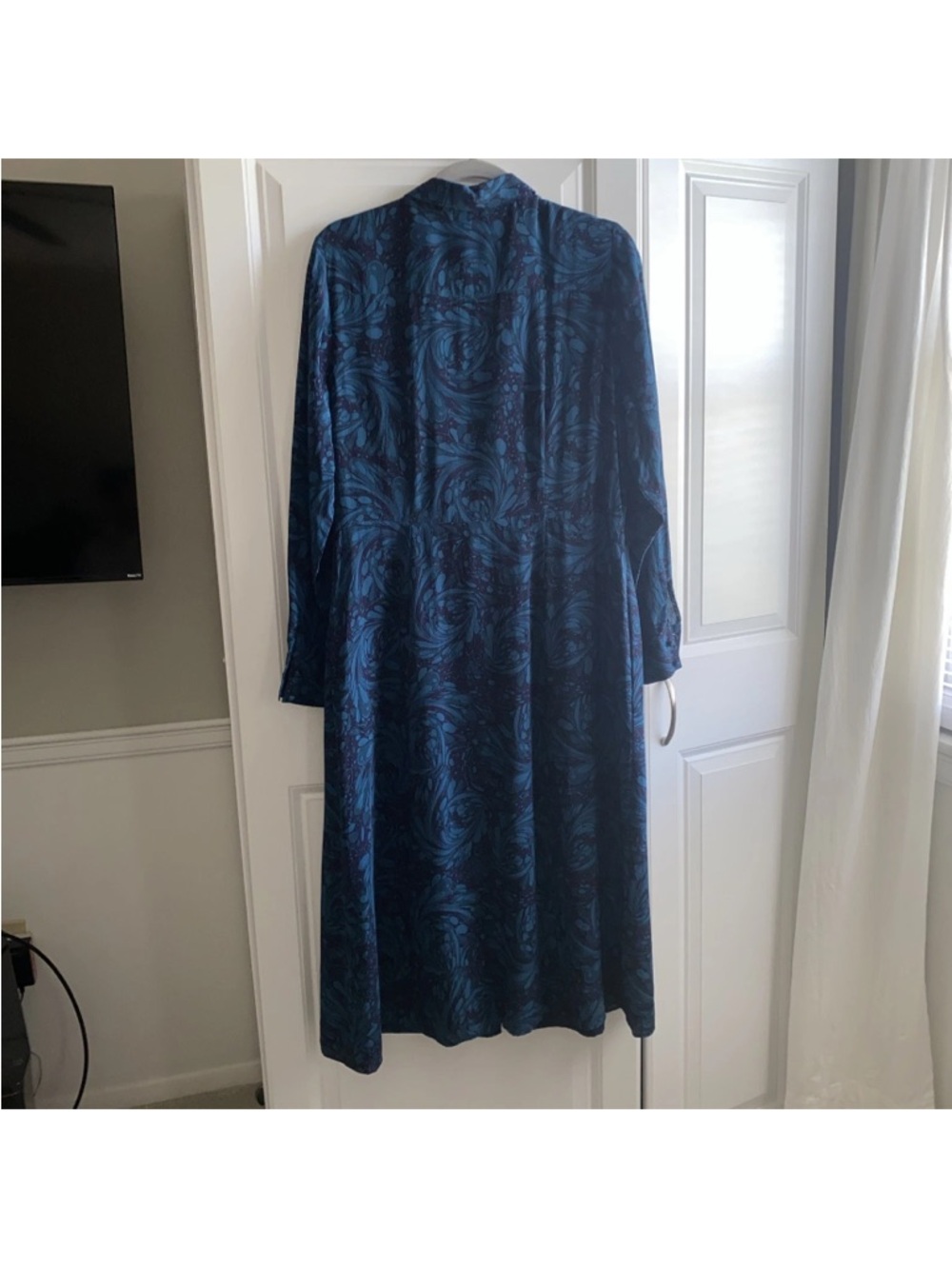 BODEN Lemima Silk Shirt MIDI Dress US 12 NO Belt Missing Navy Marbled Dreams - Picture 3 of 14